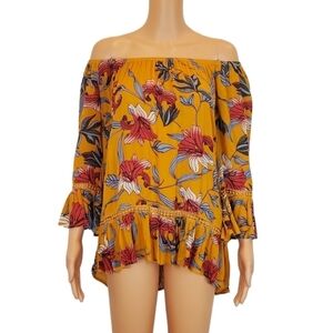 Fever off shoulders 3/4 sleeve floral blouse